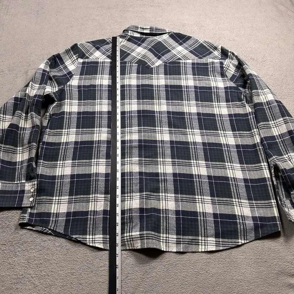 Levi's Pearl Snap Plaid Shirt Men's XXL Western Long Sleeve Navy Green Grunge